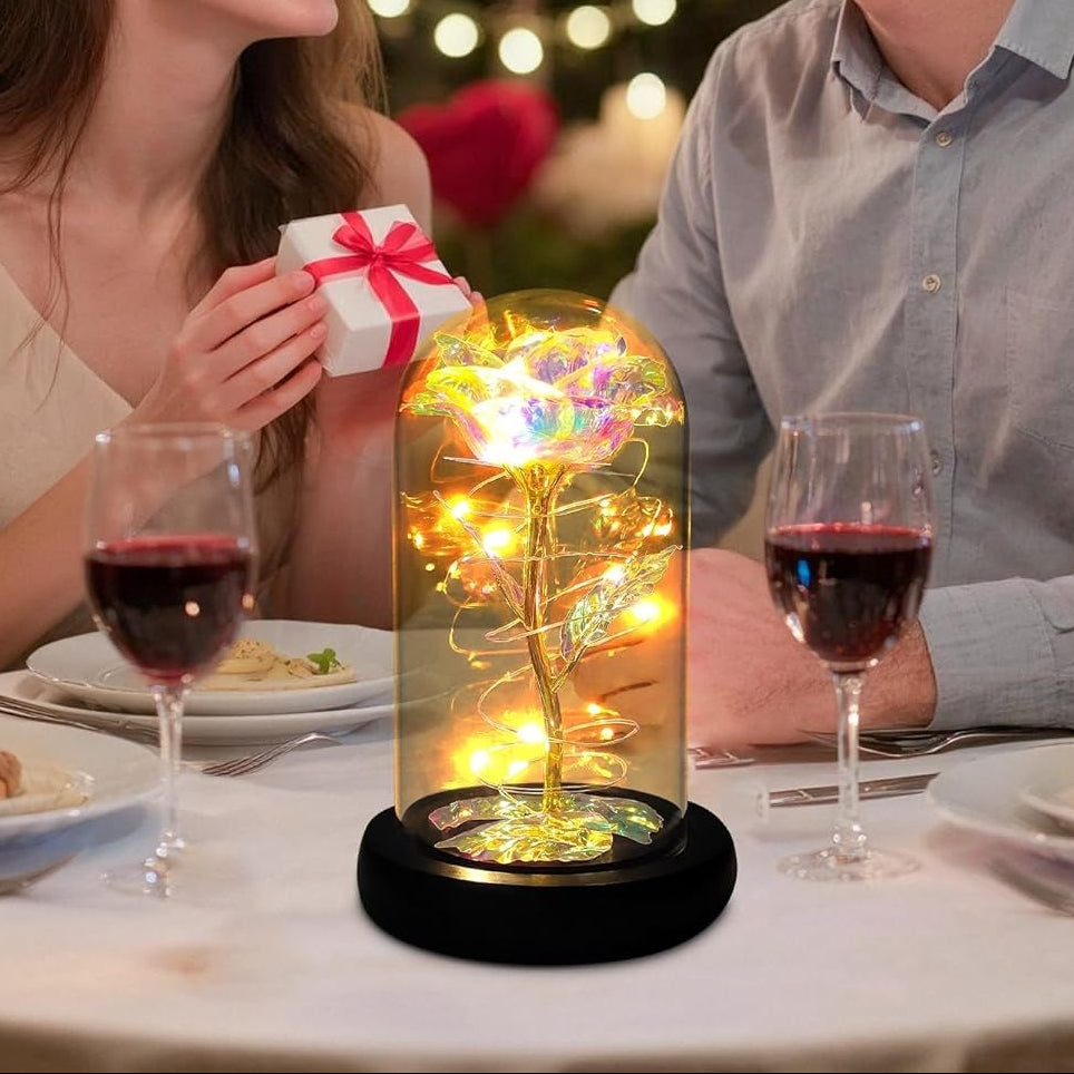 Valentines Gifts for Her,Birthday Gifts for Women,Valentines Day Flowers Gifts for Mom,Women,Her,Wife,Grandma,Light up Rose in Glass Dome,Colorful Rainbow Mothers Day Flowers for Delivery